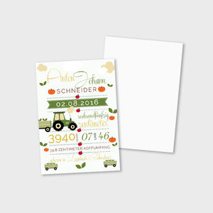 Stekora Design - Babydaten Karten SET Motiv Traktor
