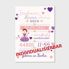 Laden Sie das Bild in den Galerie-Viewer, Stekora Design - Babydaten Karten SET Motiv Prinzessin