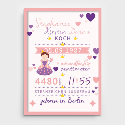 Stekora Design - Babydaten Poster Motiv Prinzessin