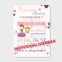 Laden Sie das Bild in den Galerie-Viewer, Stekora Design - Babydaten Leinwand Motiv Prinzessin Schloss