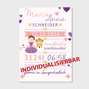 Stekora Design - Babydaten Leinwand Motiv Prinzessin Schloss