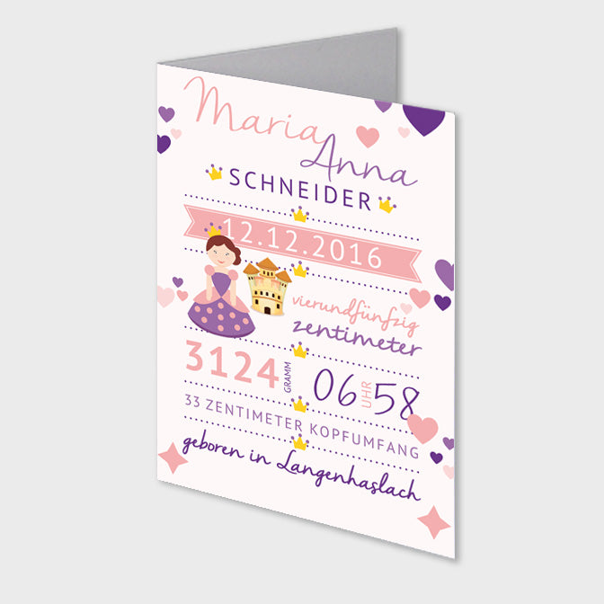 Stekora Design - Babydaten Karten SET Motiv Prinzessin Schloss