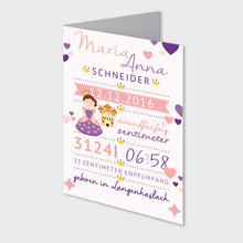 Laden Sie das Bild in den Galerie-Viewer, Stekora Design - Babydaten Karten SET Motiv Prinzessin Schloss