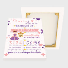 Laden Sie das Bild in den Galerie-Viewer, Stekora Design - Babydaten Leinwand Motiv Prinzessin Schloss