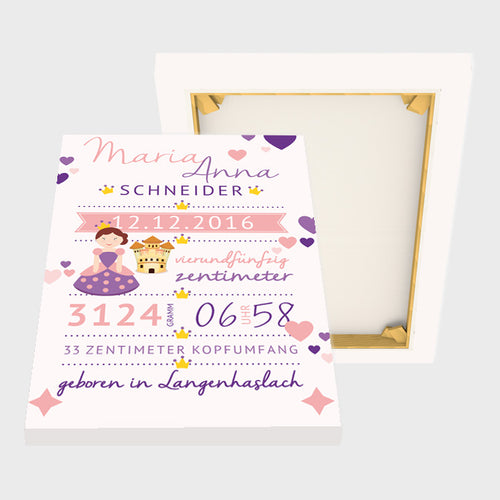 Stekora Design - Babydaten Leinwand Motiv Prinzessin Schloss