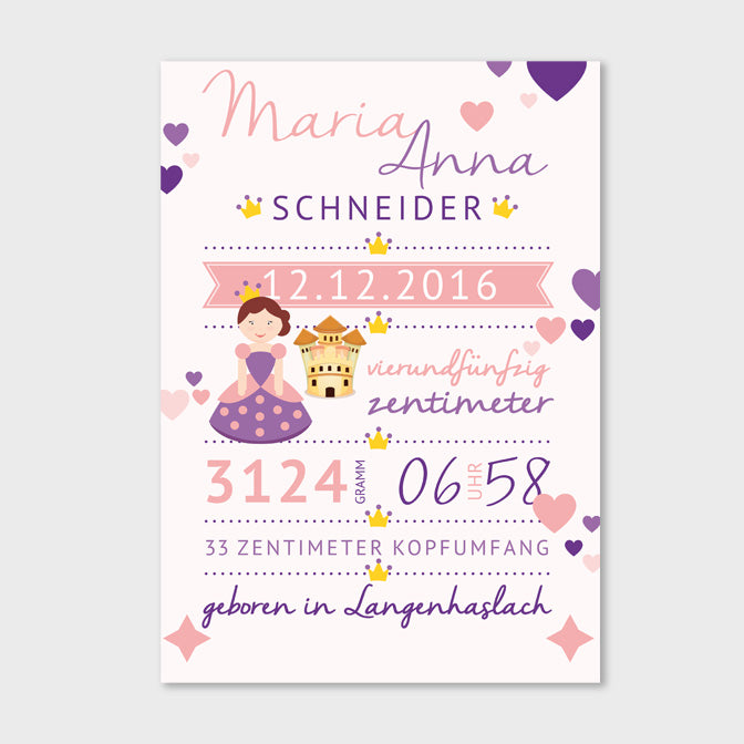 Stekora Design - Babydaten Hardcover Notizbuch 64 Seiten Motiv Prinzessin Schloss