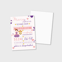 Laden Sie das Bild in den Galerie-Viewer, Stekora Design - Babydaten Karten SET Motiv Prinzessin Schloss