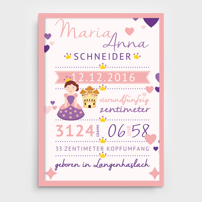 Stekora Design - Babydaten Poster Motiv Prinzessin Schloss
