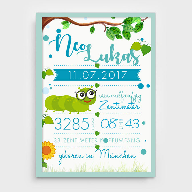 Stekora Design - Babydaten Poster Motiv Raupe
