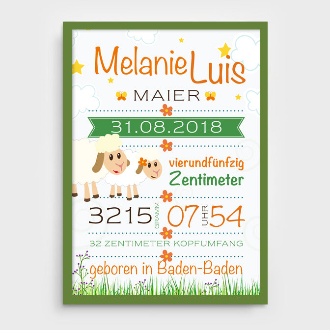 Stekora Design - Babydaten Poster Motiv Schaf