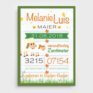 Stekora Design - Babydaten Poster Motiv Schaf