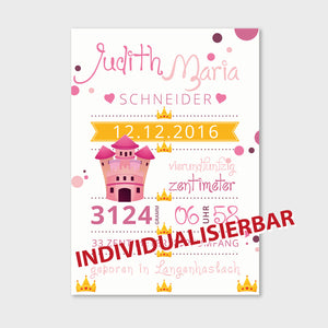 Stekora Design - Babydaten Leinwand Motiv Schloss