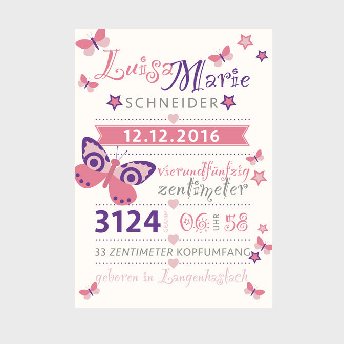 Stekora Design - Babydaten Hardcover Notizbuch 64 Seiten Motiv Schmetterling