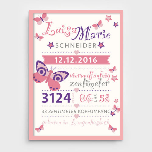 Stekora Design - Babydaten Poster Motiv Schmetterling