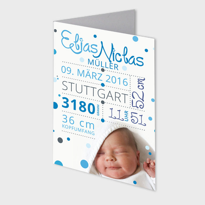 Stekora Design - Babydaten Karten SET Motiv Foto blau