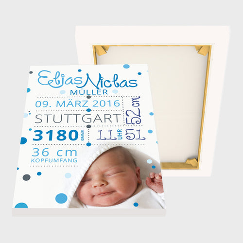 Stekora Design - Babydaten Leinwand Motiv Foto blau