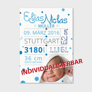 Stekora Design - Babydaten Poster Motiv Foto blau