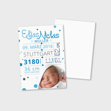 Laden Sie das Bild in den Galerie-Viewer, Stekora Design - Babydaten Karten SET Motiv Foto blau