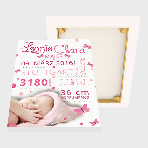 Stekora Design - Babydaten Leinwand Motiv Foto rosa