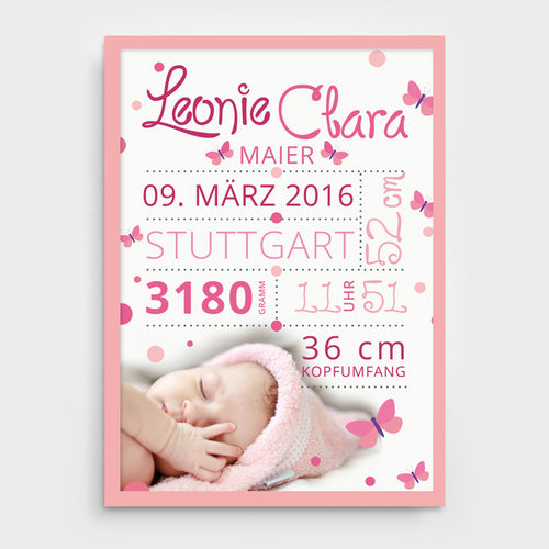 Stekora Design - Babydaten Poster Motiv Foto rosa