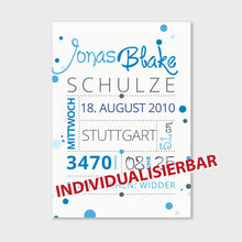 Laden Sie das Bild in den Galerie-Viewer, Stekora Design - Babydaten Karten SET Motiv Punkte blau