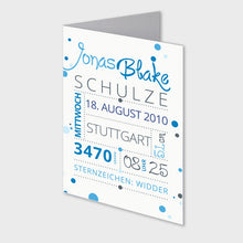 Laden Sie das Bild in den Galerie-Viewer, Stekora Design - Babydaten Karten SET Motiv Punkte blau