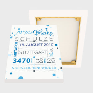 Stekora Design - Babydaten Leinwand Motiv Punkte blau