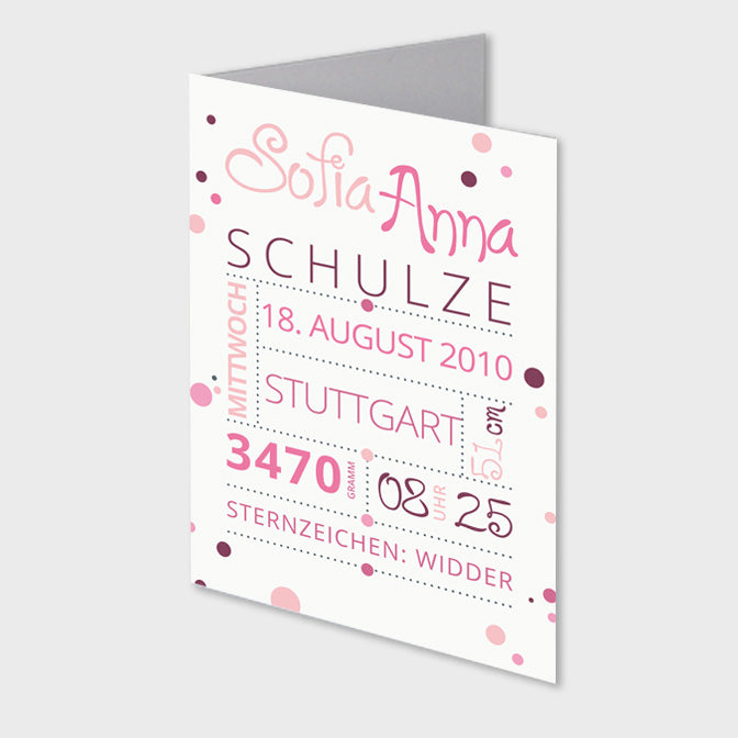 Stekora Design - Babydaten Karten SET Motiv Punkte rosa