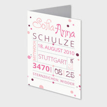 Laden Sie das Bild in den Galerie-Viewer, Stekora Design - Babydaten Karten SET Motiv Punkte rosa