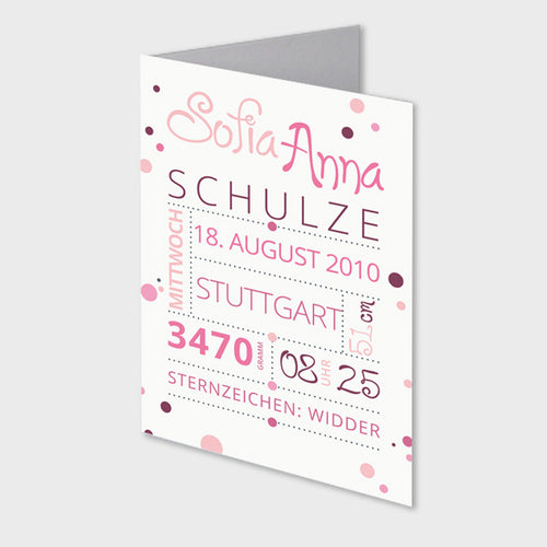 Stekora Design - Babydaten Karten SET Motiv Punkte rosa
