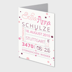 Stekora Design - Babydaten Karten SET Motiv Punkte rosa