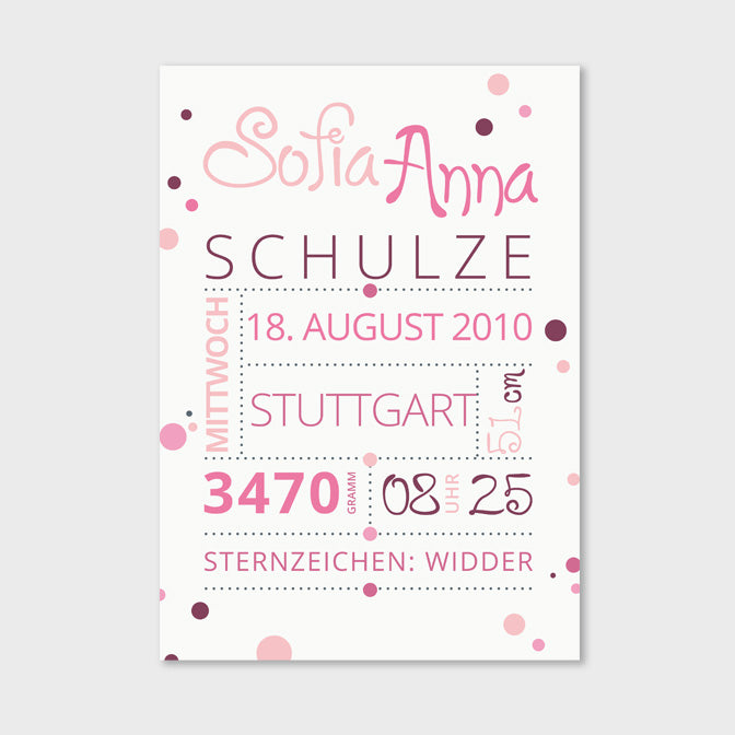Stekora Design - Babydaten Hardcover Notizbuch 64 Seiten Motiv Punkte rosa