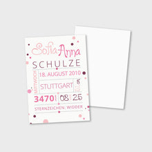 Laden Sie das Bild in den Galerie-Viewer, Stekora Design - Babydaten Karten SET Motiv Punkte rosa