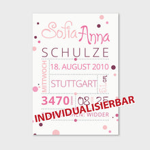 Laden Sie das Bild in den Galerie-Viewer, Stekora Design - Babydaten Poster Motiv Punkte rosa