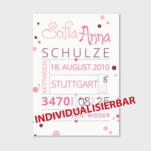 Stekora Design - Babydaten Poster Motiv Punkte rosa
