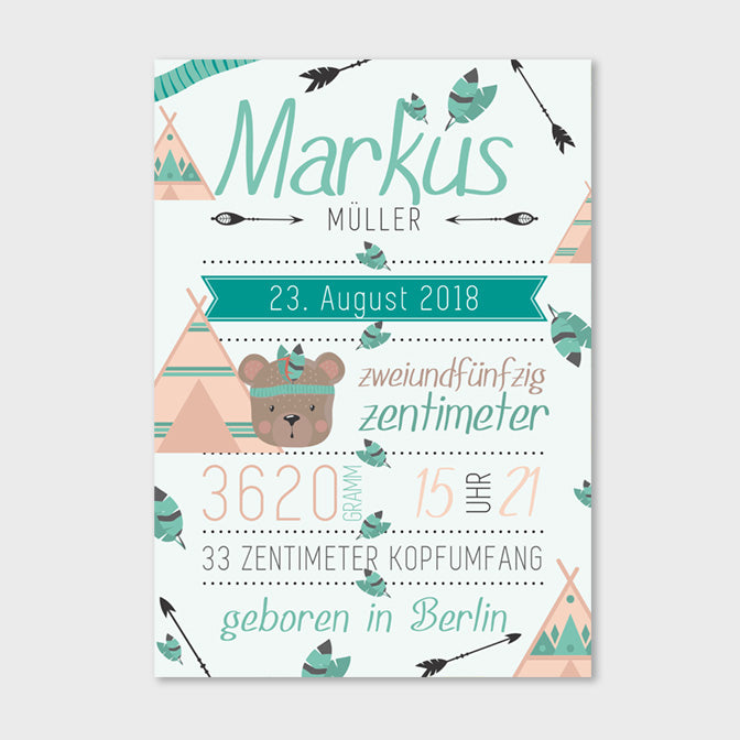 Stekora Design - Babydaten Hardcover Notizbuch 64 Seiten Motiv Tipi