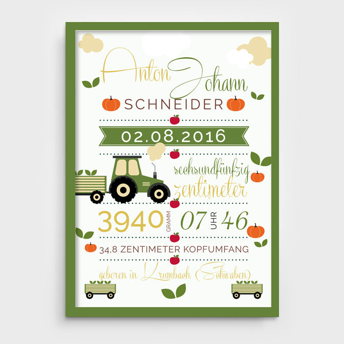 Stekora Design - Babydaten Poster Motiv Traktor