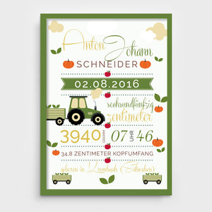 Stekora Design - Babydaten Poster Motiv Traktor
