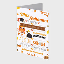 Laden Sie das Bild in den Galerie-Viewer, Stekora Design - Babydaten Karten SET Motiv Igel