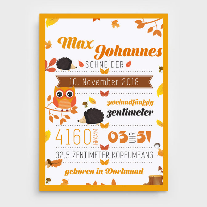 Stekora Design - Babydaten Poster Motiv Igel