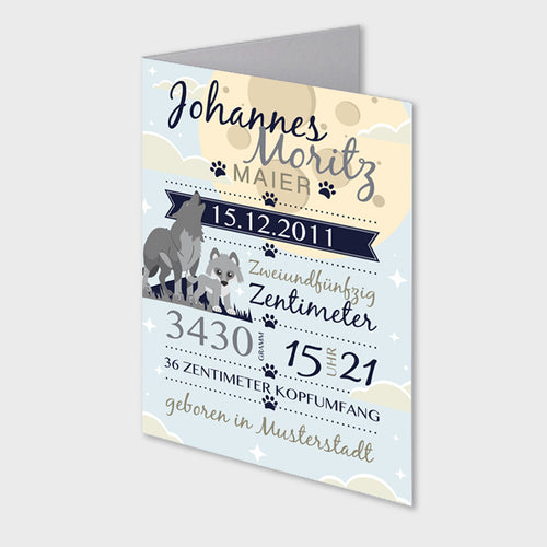 Stekora Design - Babydaten Karten SET Motiv Wolf