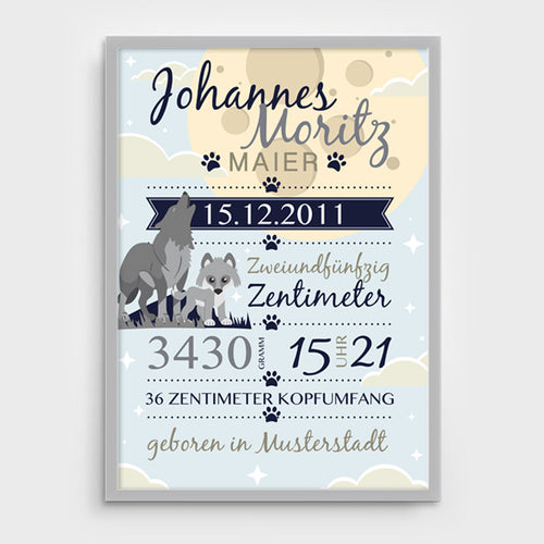 Stekora Design - Babydaten Poster Motiv Wolf